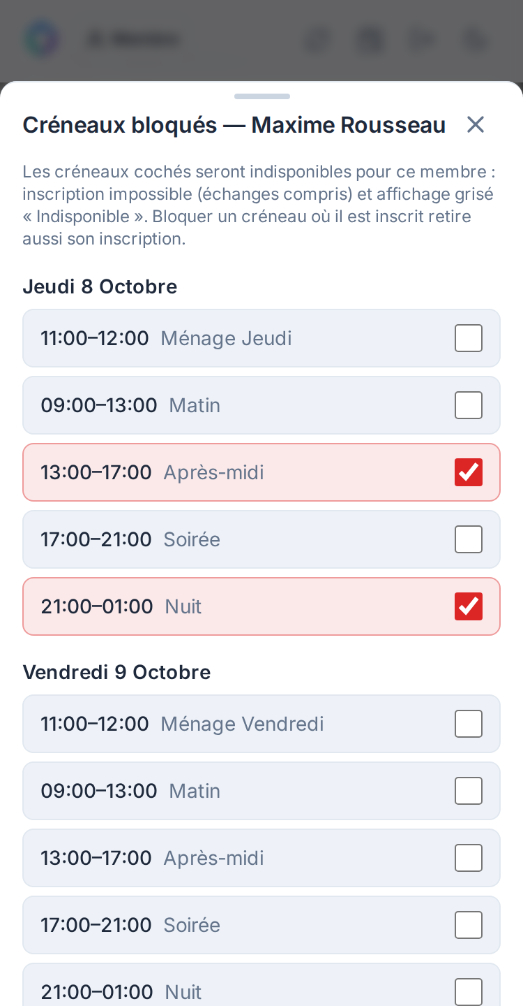 Créneaux bloqués (manager)