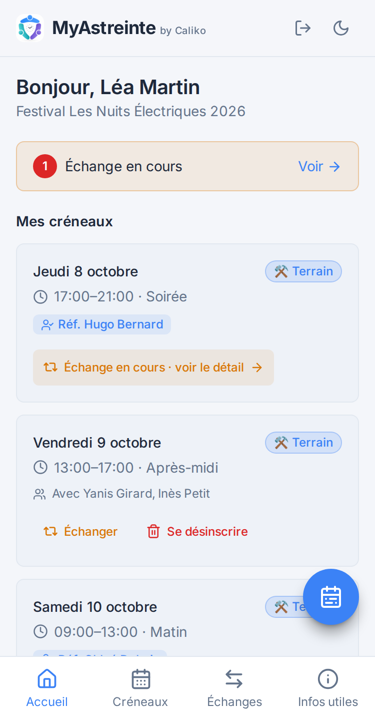Écran Accueil (membre)