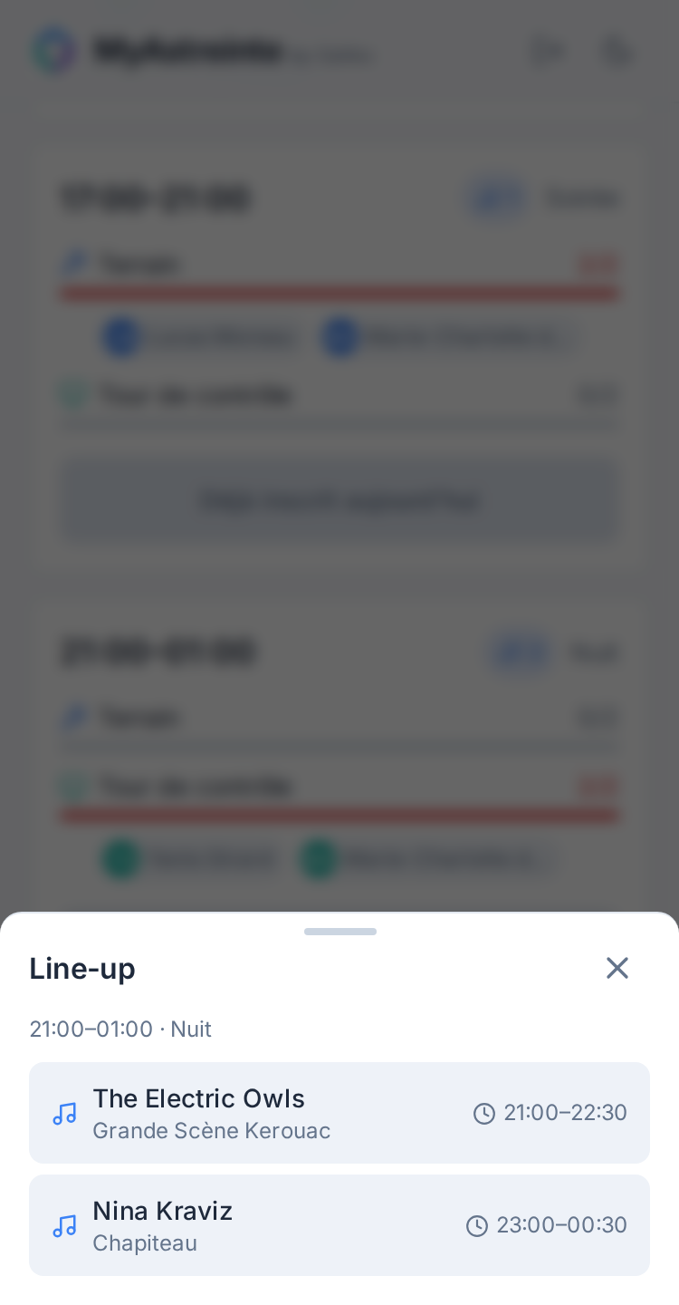 Line-up d'un créneau (membre)